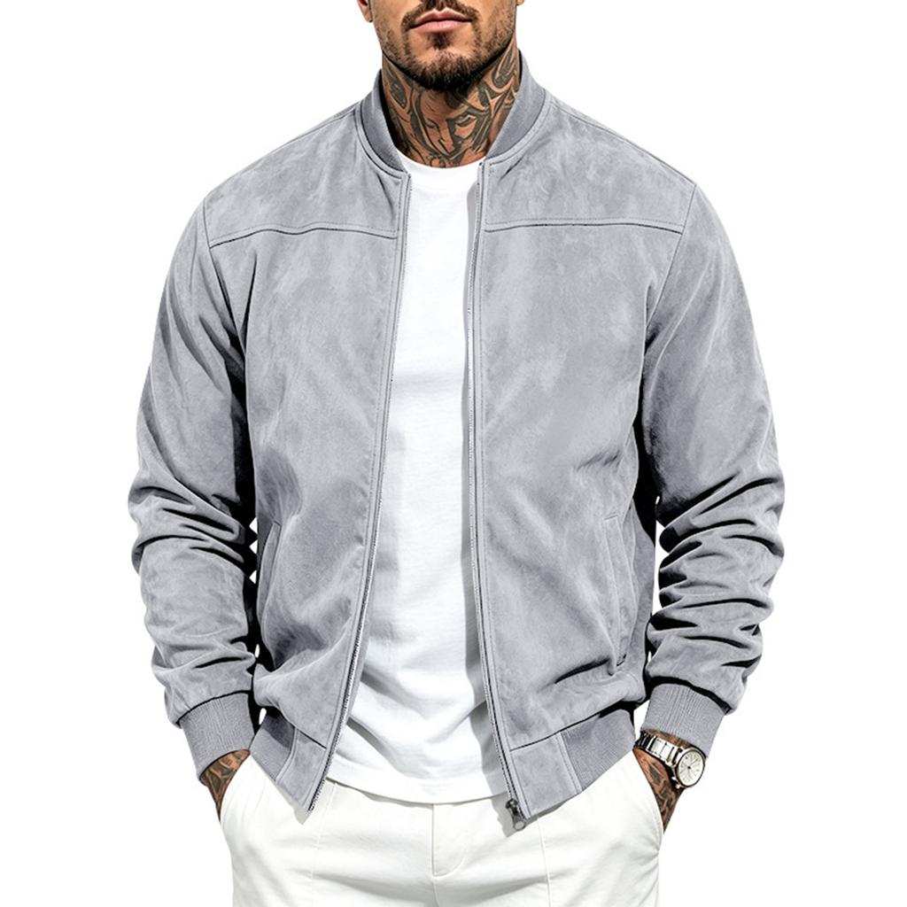 Men's Color Long Sleeve Zip-Up Jacket with Stand Collar for Casual Sporty Wear