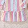 Girls' Dress Children's Clothing Autumn New Style Elegant Color Block Striped Long Sleeve Single-Breasted Shirt Dress