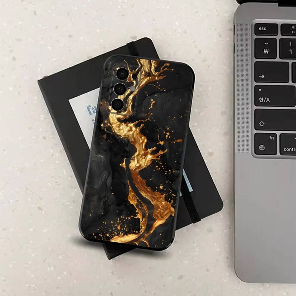 

Marble Art Black Gold Case For Samsung Galaxy A73,72,41,J7,22,Note,31,8,9,52,71,53,32,Soft Black Silicone Cover SamsungA31