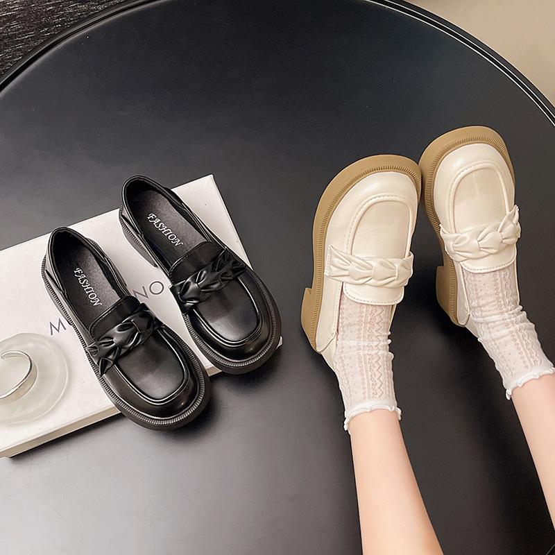 White loafers women's platform spring and autumn versatile shoes British style small leather shoes flat shoes niche design single shoes
