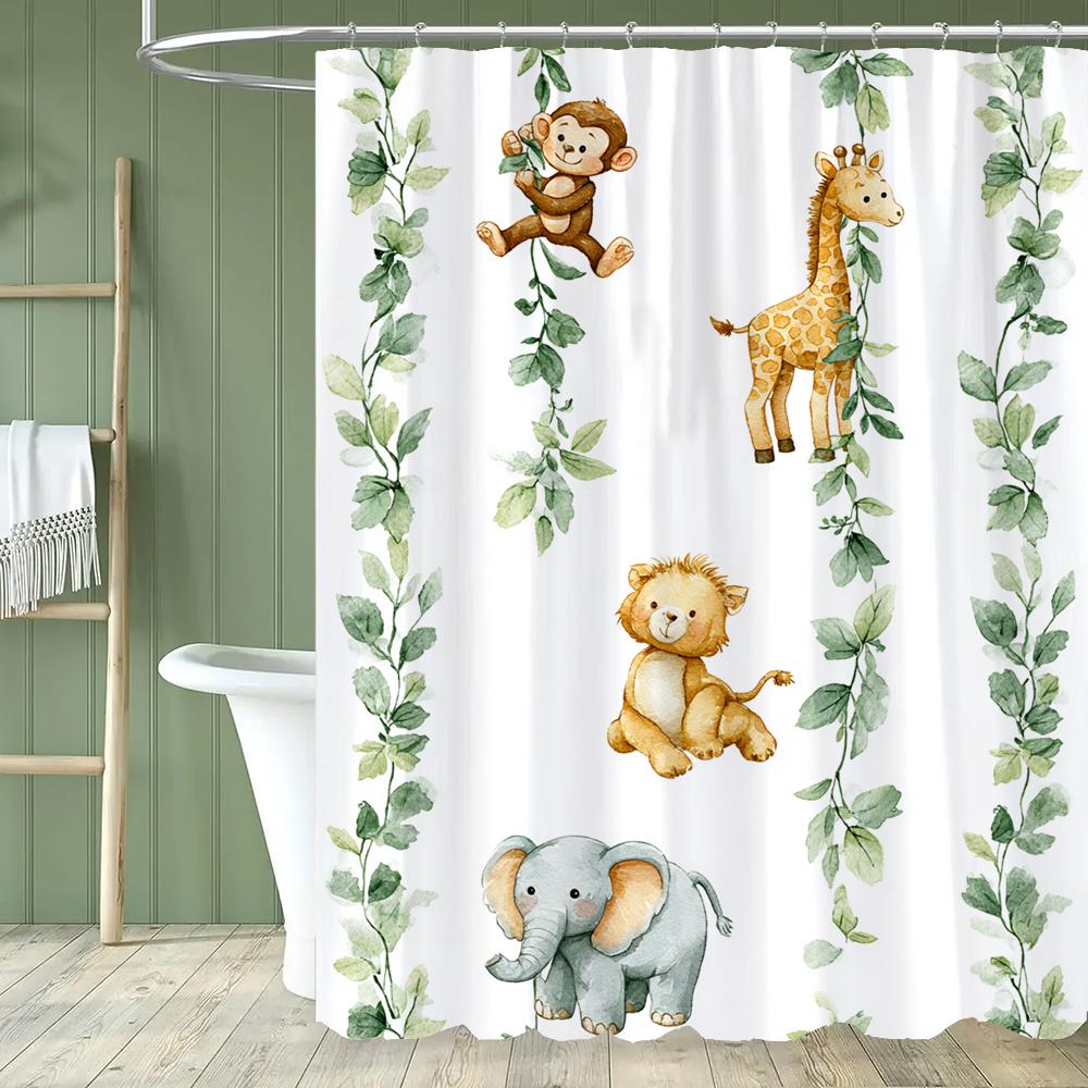 1 Piece Cartoon Cute Animals Shower Curtain, Children Bathroom Curtain with Hooks,Printed Polyester Home Decorative Curtain