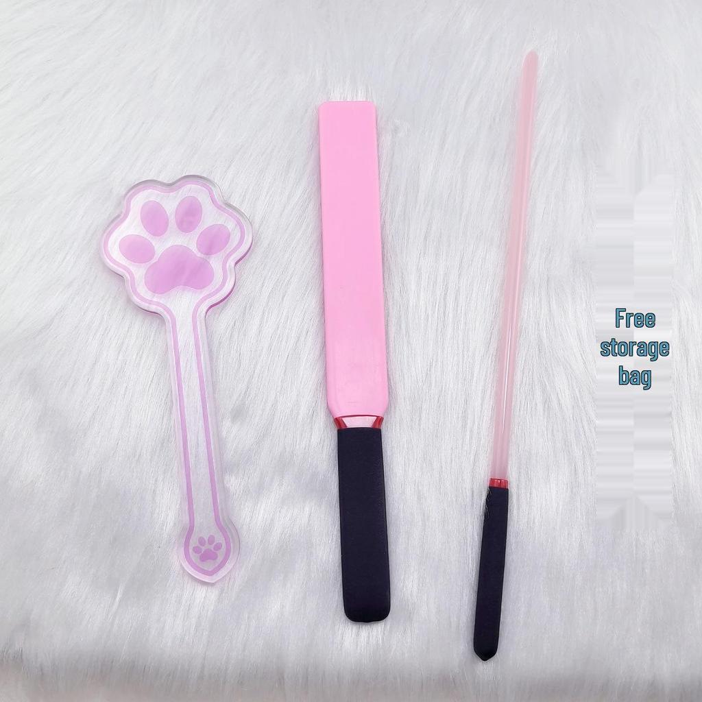 SPANK Roze Acryl Kattenpoot Peddel Set: Harsstaaf, Siliconen Peddel, Zachte Discipline Liniaal in Schattig Roze SM.