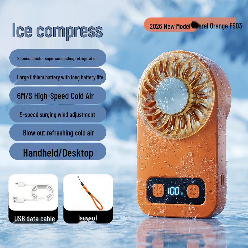 Ice Pack Portable USB Handheld Fan - Strong Wind Cooling for Outdoors