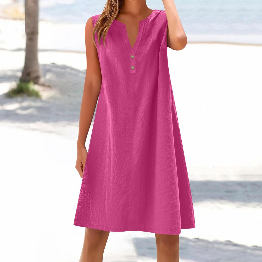 Women's cotton and linen dress summer sleeveless comfortable travel beach dress fashionable spring and summer vacation wear