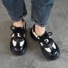 Johnature Thick Soled Retro Genuine Leather Women's Shoes Pumps Round Toe Lace Up Mixed Colors Platform Shoes