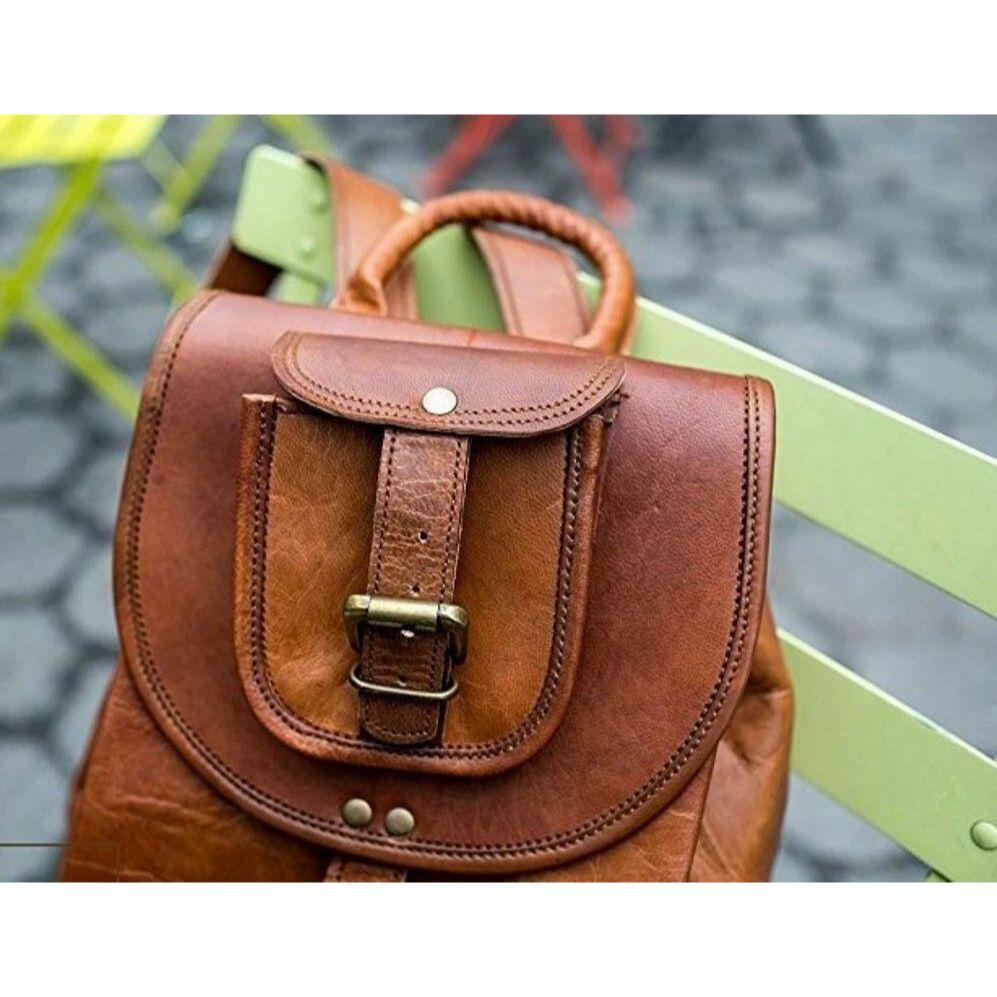 Leather Bag Goat Vintage Backpack Laptop Rucksack Genuine Travel Brown Men's New