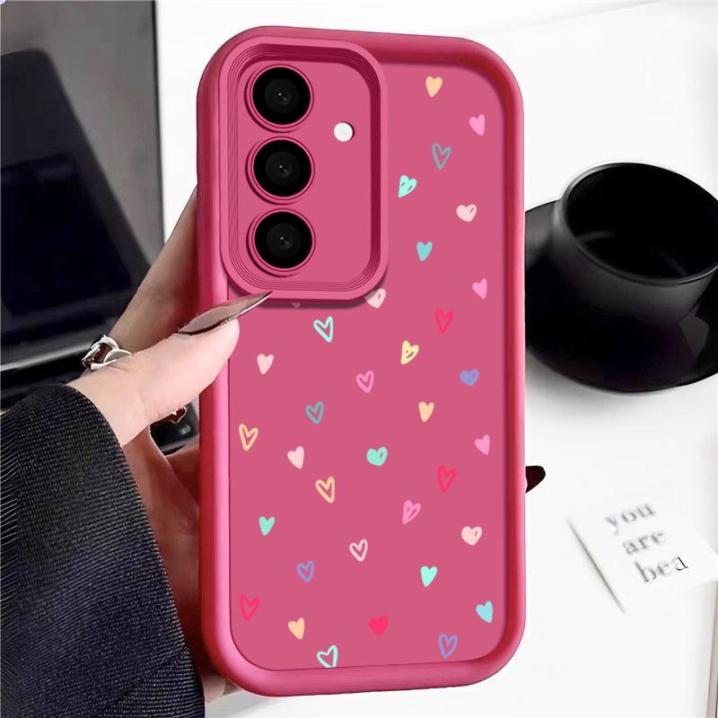 Farge Kjærlighet Hjerter Trykk Matt Støtsikkert Deksel For Samsung S25 S24 FE S23 Ultra S22 A16 A56 A15 A55 A36 A35 A54 Linsebeskyttelse TPU Mykt Telefondeksel