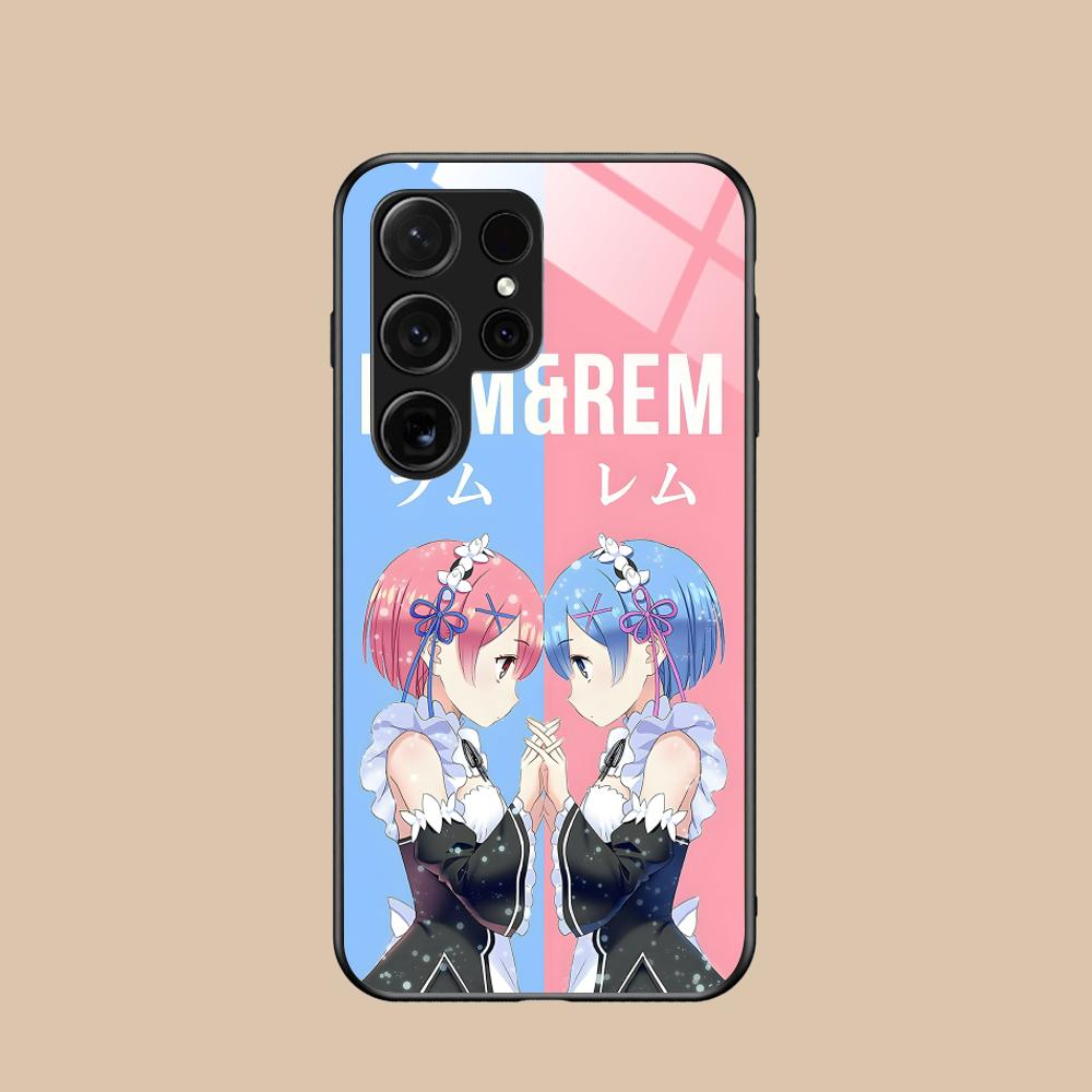 ReZero Rem Ram Glass Mobile Phone Case for Samsung Galaxy S26 S25 S24 S23 S22 S21 S20 Note20 Plus FE Ultra Colorful Cover