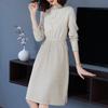Knitted Dress for Women's Winter Casual Half Turtleneck Sweater Slim Solid Color Mid-length Sweater Dress
