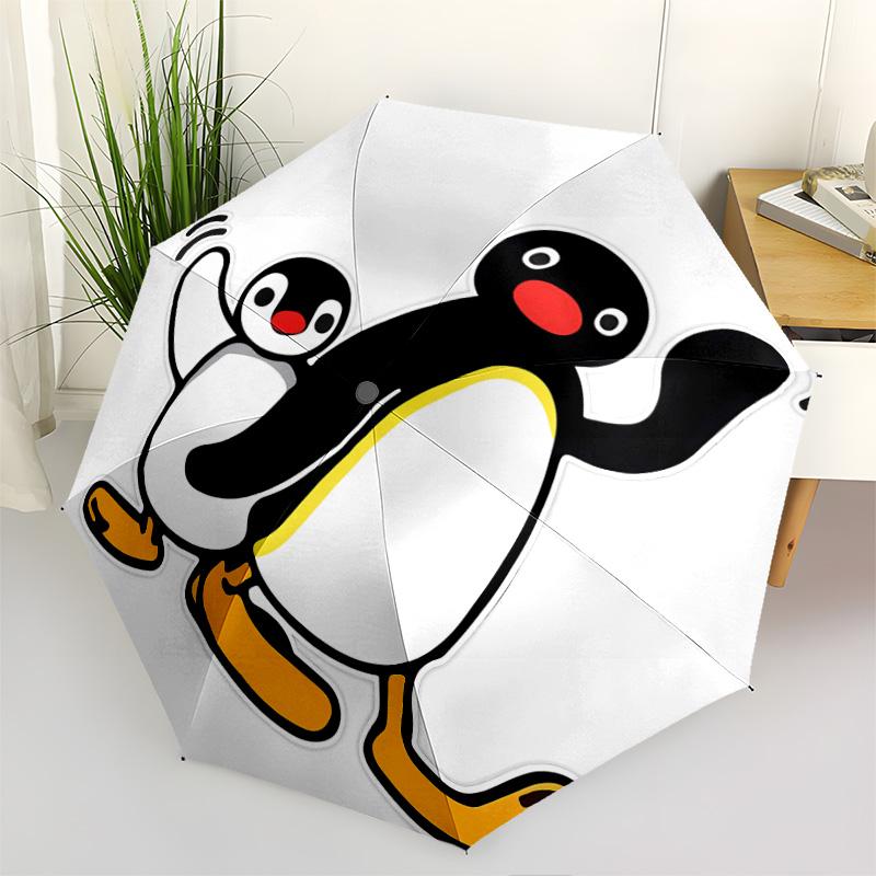 1 PC Automatic Folding Umbrella - Pingu Pattern Portable Foldable Design With 8 Ribs Christmas Birthday Gifts