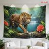 Jaguar Jungle Tapestry Polyester Wall Hanging Waterfall Lush Foliage Living Room Wall Tapestry Aesthetic Room Decor