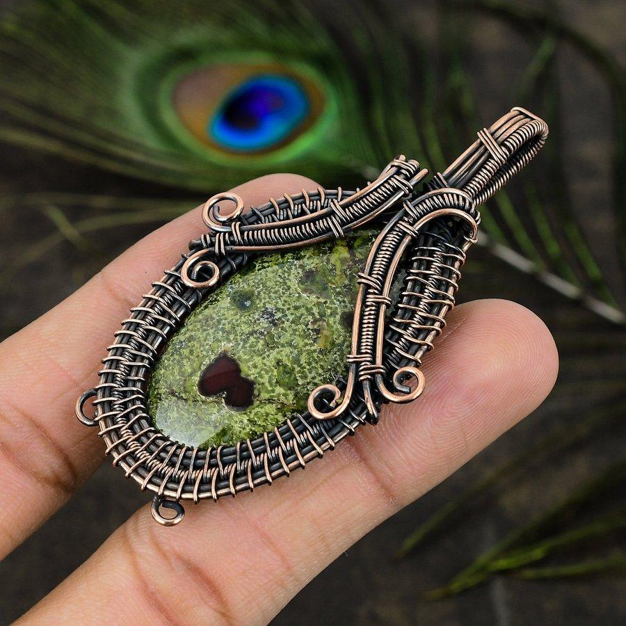 Dragon Jasper Handmade Copper Wire Wrap Jewelry Pendant 2.84" J0g51