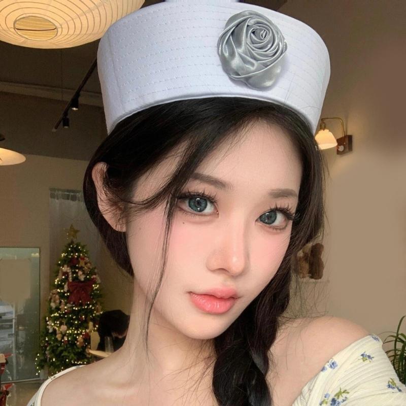 Spring Sunproof Sailor Hat Woman Commutes Captain Hat Camping Taking Photo Sailor Hat with Rose Decals for Girlfriend