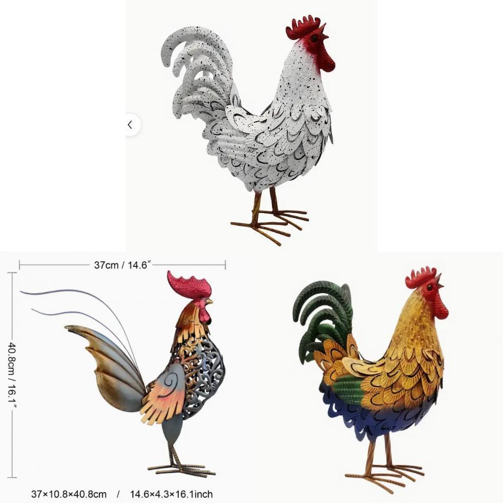 2d Flat Rooster Yard Decor With Iron Flat Figurine For Garden And Patio Celebrations