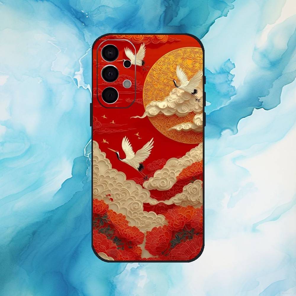 Lucky Crane Phone Case For Samsung Galaxy A73,A72,A71,A70,A53,A52,A51,Soft Silicone Black Cover