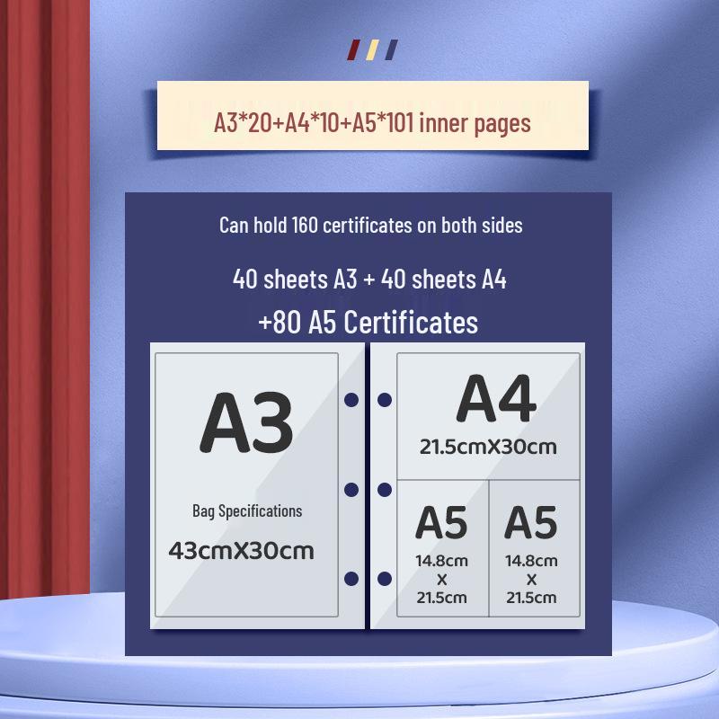 Student Certificate and Document Book - Thick A4/A3/A5 Storage for Test Papers and Honors