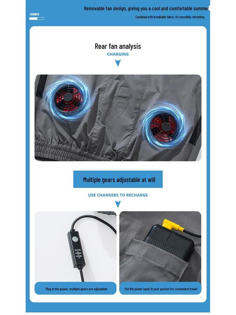 Cooling Air Conditioning Vest with Fan: Sun Protection Short Sleeve for Outdoor Heatstroke Prevention