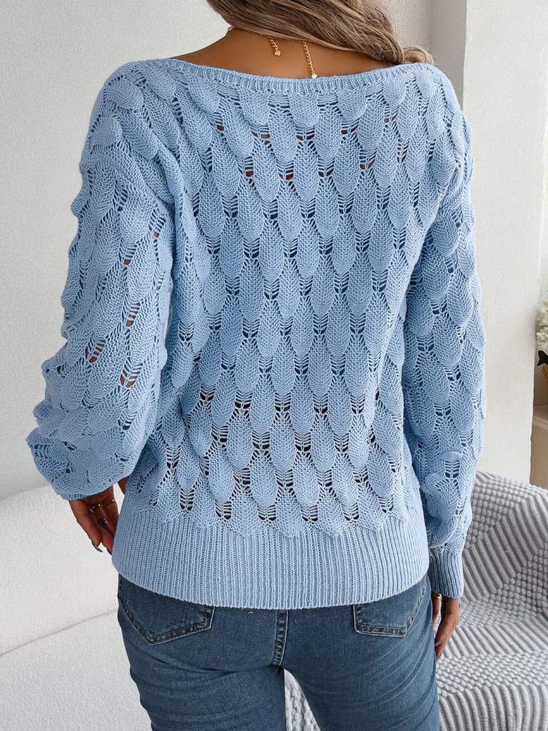 Herbst Winter Lässig Hohl Ein-Schulter Laternenärmel Strickpullover Damenbekleidung