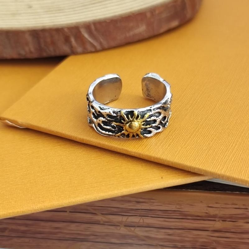 Buyee 925 Sterling Silver Ring Finger Golden Sun Sweet Open Ring for Man Woman Unique Rock Punk Fine Jewelry Circle