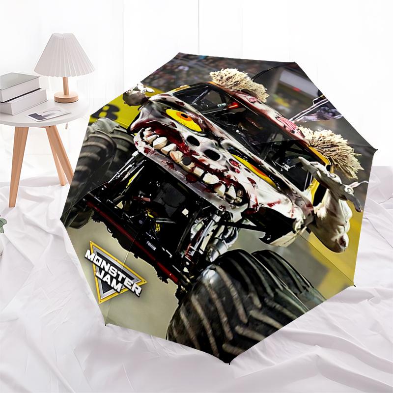 Podróżny Parasol Tematyczny Monster Truck 8 Żeberek Automatyczne Otwieranie i Zamykanie, Przenośna Składana Konstrukcja, Kompaktowy i Stylowy Parasol Odpowiedni do