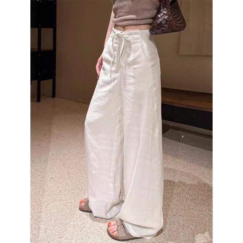Women Linen Blend Wide Leg Pants High Waist Loose Summer Trousers