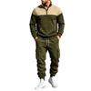 Men's Lined Track Suit with Stand Collar - Casual Color Block Sweatshirt and Pants Set, Loose Fit Two Piece Outfit for Fall Winter Outdoor