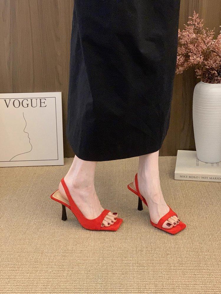 French Temperament Open-toed Sandals Women's Head Simple Word with Skirt Stiletto Empty High Heels