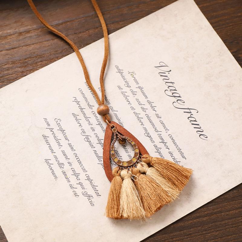 Lady Bohemian Style Long Necklace with Vintage Fringed Sweater Chain