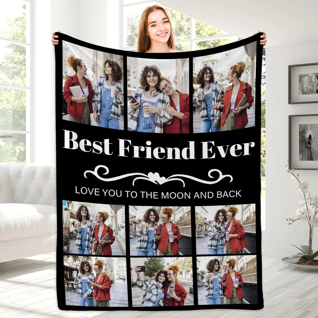 Custom Blanket With Text Photo Collage Personalized Picture Blankets Souvenirs Gifts Customized Throw Blanket for Family Mom Dad