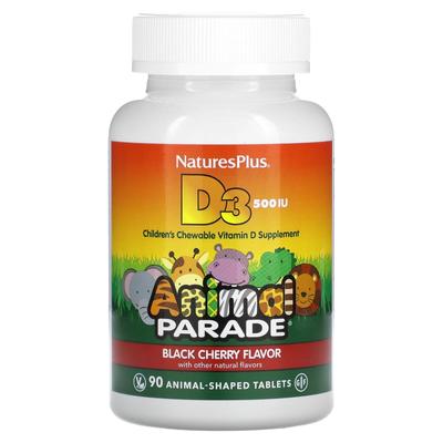 Source Of Life, Animal Parade, Vitamin D3, Natürlicher Schwarzkirschgeschmack, 500 I.E., 90 Tierförmige Tabletten