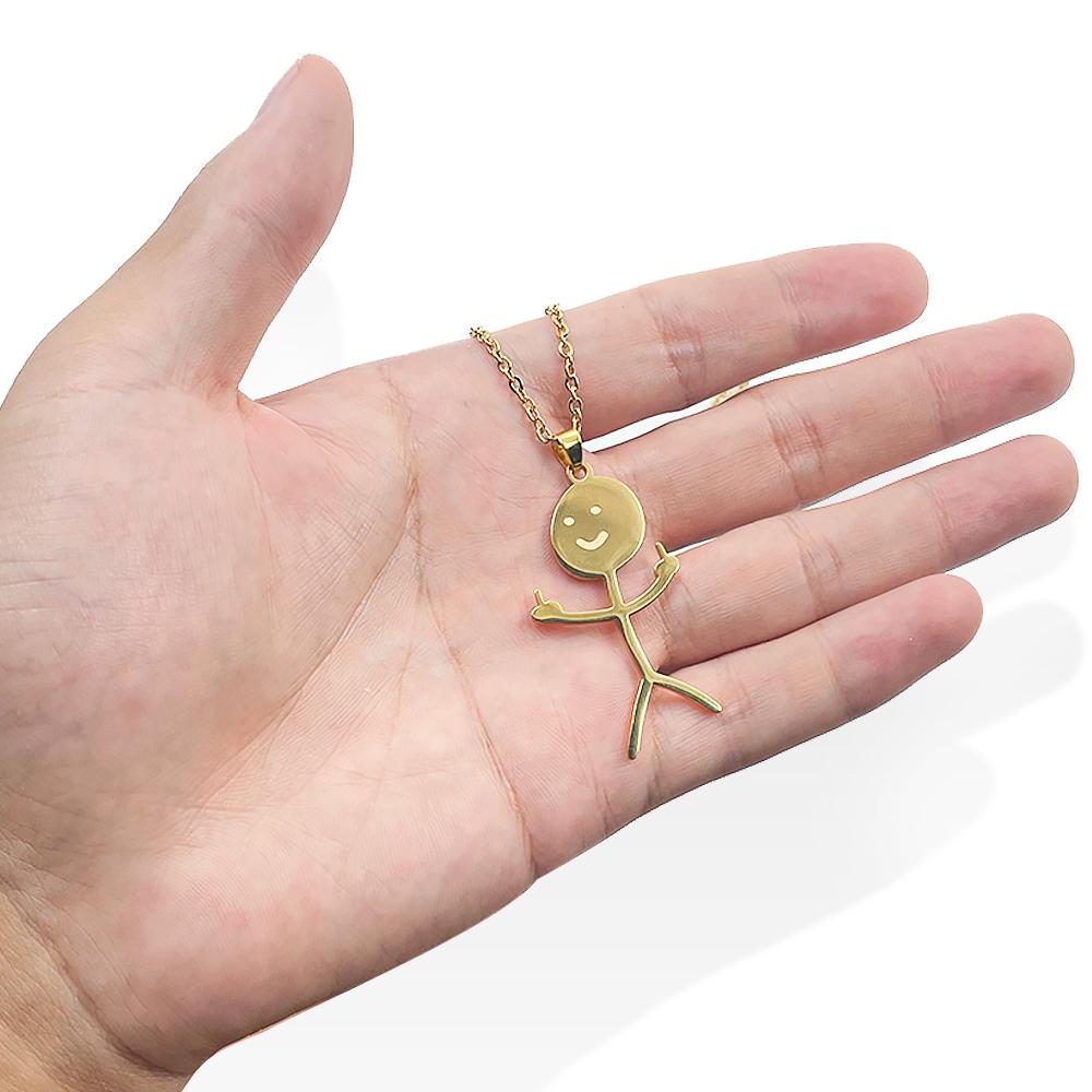 Funny Middle Finger Doodle Necklace Smiley Matchstick Hand Gesture Pendant Choker For Men Women Hiphop Fashion Jewelry Gift