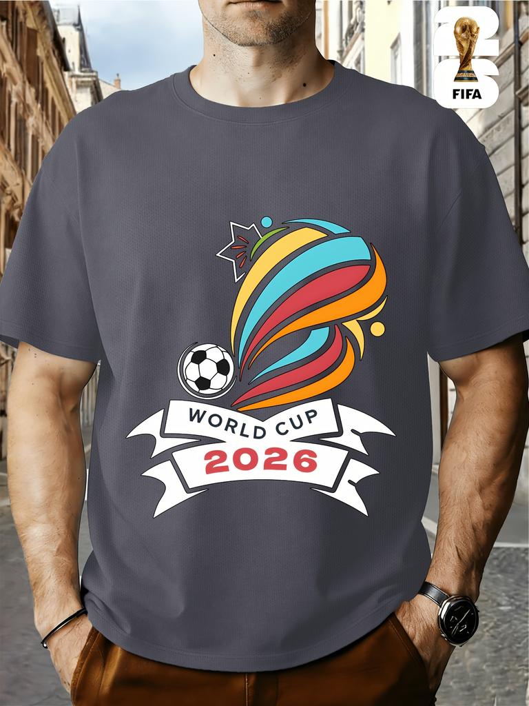 FIFA World Cup Football. US, Canada And Mexico Themed Printed Crew Neck Men's T-Shirt, Regular Men's Undershirt