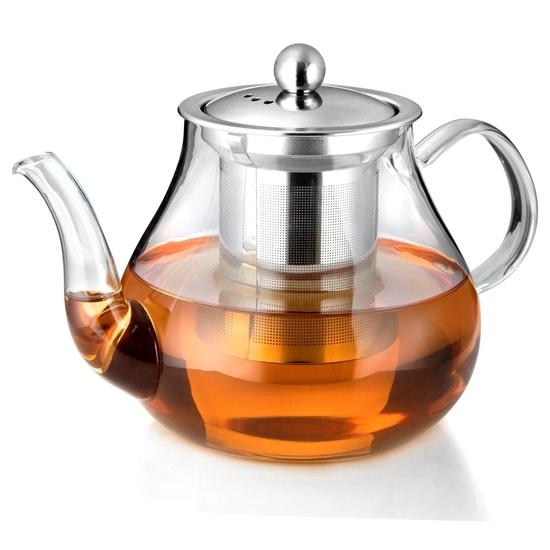 Octavius Borosilikatglas Teekanne/Kessel mit Hitzebeständigem Herausnehmbarem Edelstahl-Sieb und Stövchen | 2 Teelichter - 800 ml
