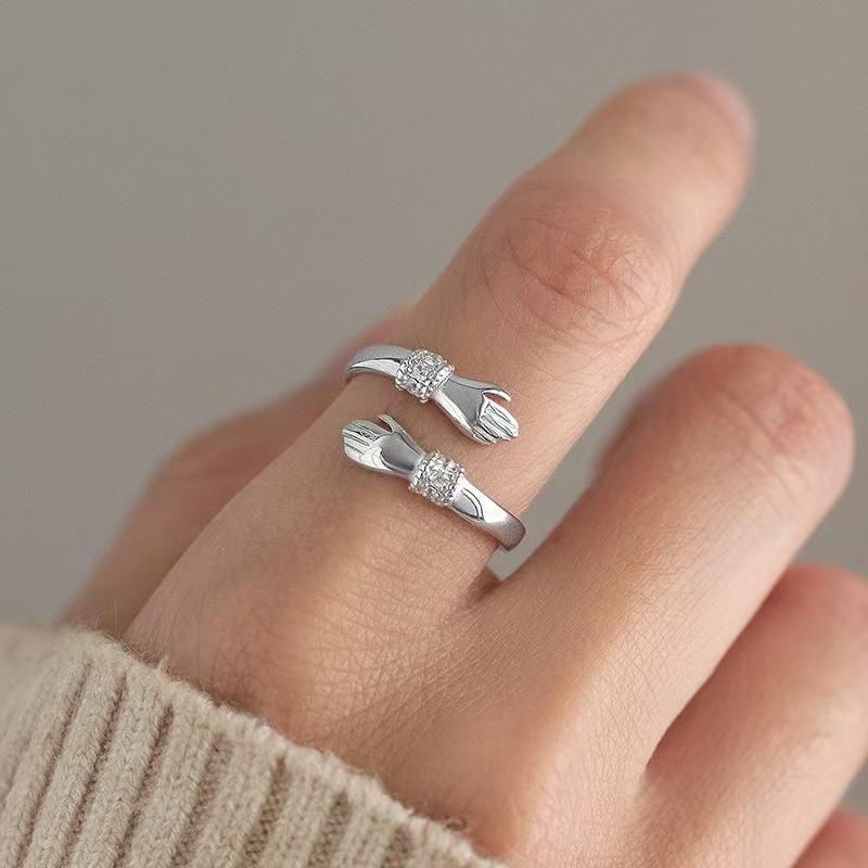 New 925 Silver Ring 5A Zircon Embrace hand for Women Wedding Luxury Jewelry Engagement Charm Fashion Party Gifts