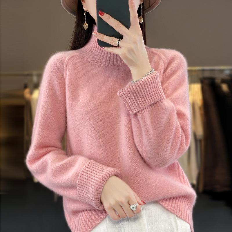 Verdickter Wollpullover im neuen Stil mit hohem Kragen und Schultergurten für Damen