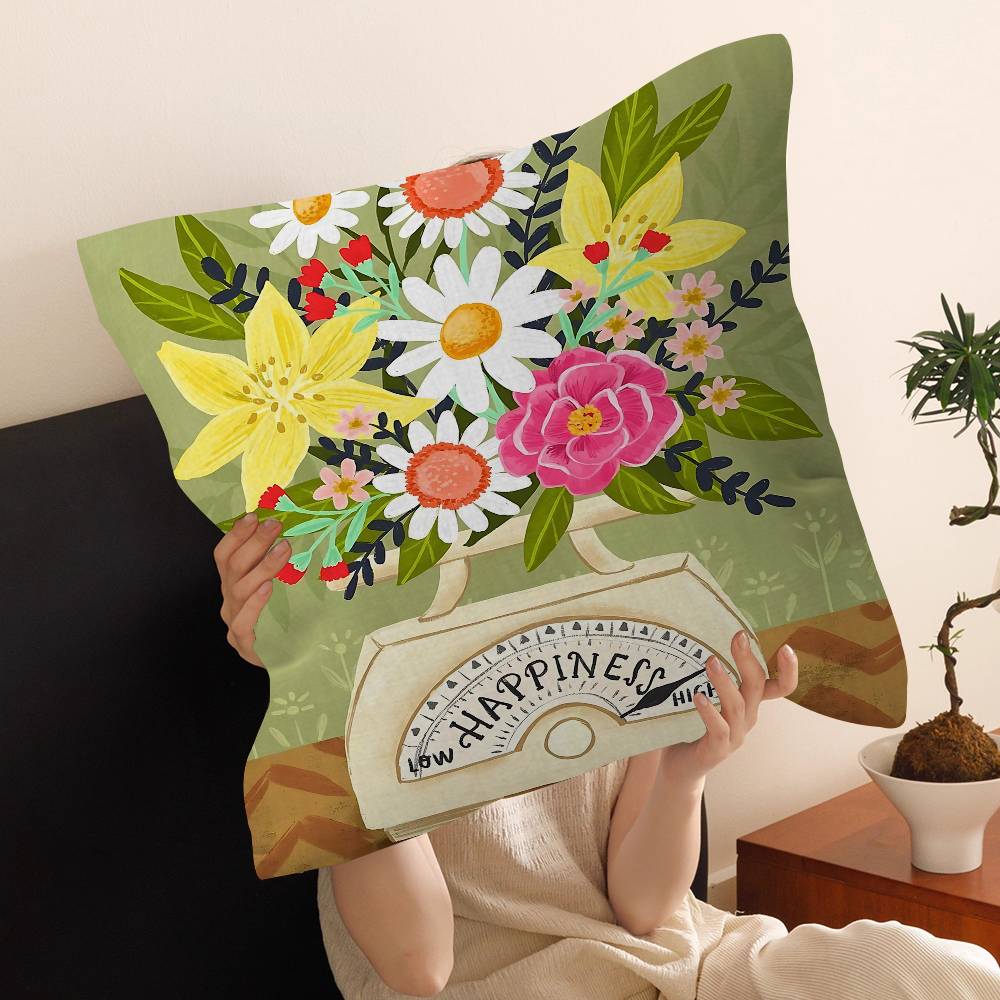 Pink Flower Market Vase Floral Plant Pillow Cover Sofa Cushion Cover Home Room Decoration Children Gift