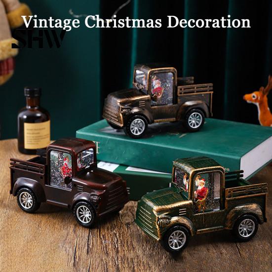 Vintage Christmas Decoration Retro Pickup Truck Night Light with Snow Lantern, Battery Decorative for Kids Operated LED Lamp Home Bedroom, Holiday