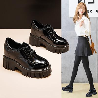 Height Increasing Insole Women's Shoes Spring and Autumn New British Style Small Leather Shoes Wedge High Heels Platform Platform Shoes Women's Shoes