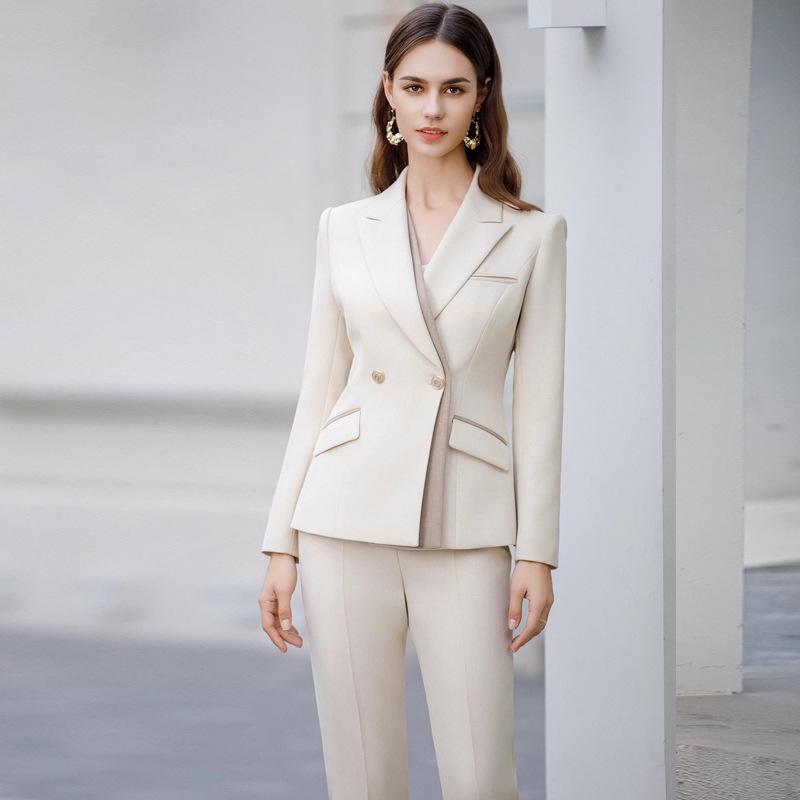 Front Desk Workwear Women's 2024 Elegant Spliced Light Color Suit Jacket for Managers
