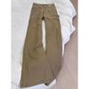 Women's High Waist Military Green Wide-Leg Cargo Jeans - Retro Floor-Length Pants
