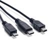 USB Charging Spliter Cable 3 in 1 Data Cord with Type C Tiny  USB & Mini 5P  Connectors 30cm Length for Fast Charging