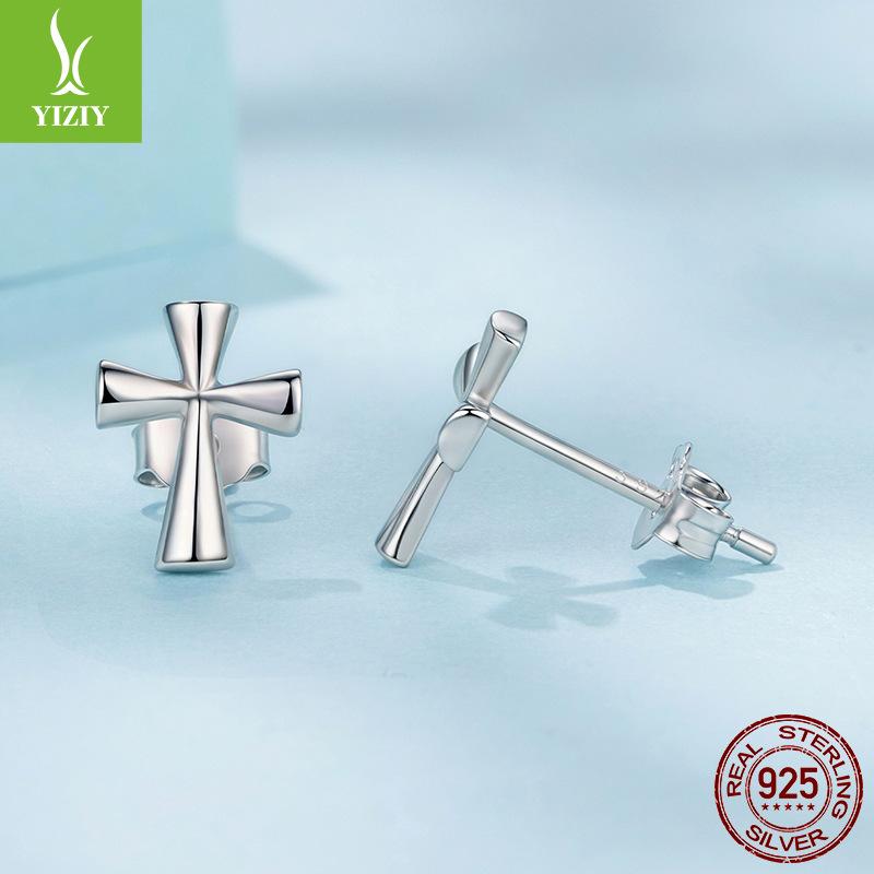 Simple Cross Plain Silver Stud Earrings Personalized Fashion S925 Sterling Silver Stud Earrings