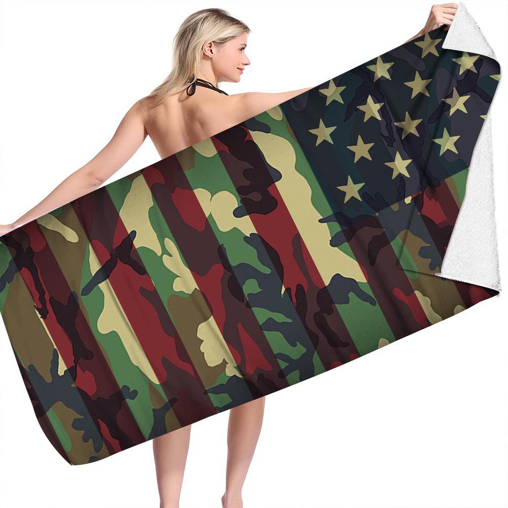 Gestreifter Camouflage Digitaldruck Polyester Superfeine Faser Doppelseitiger Fleece Strandurlaub Badetuch, Strandtuch