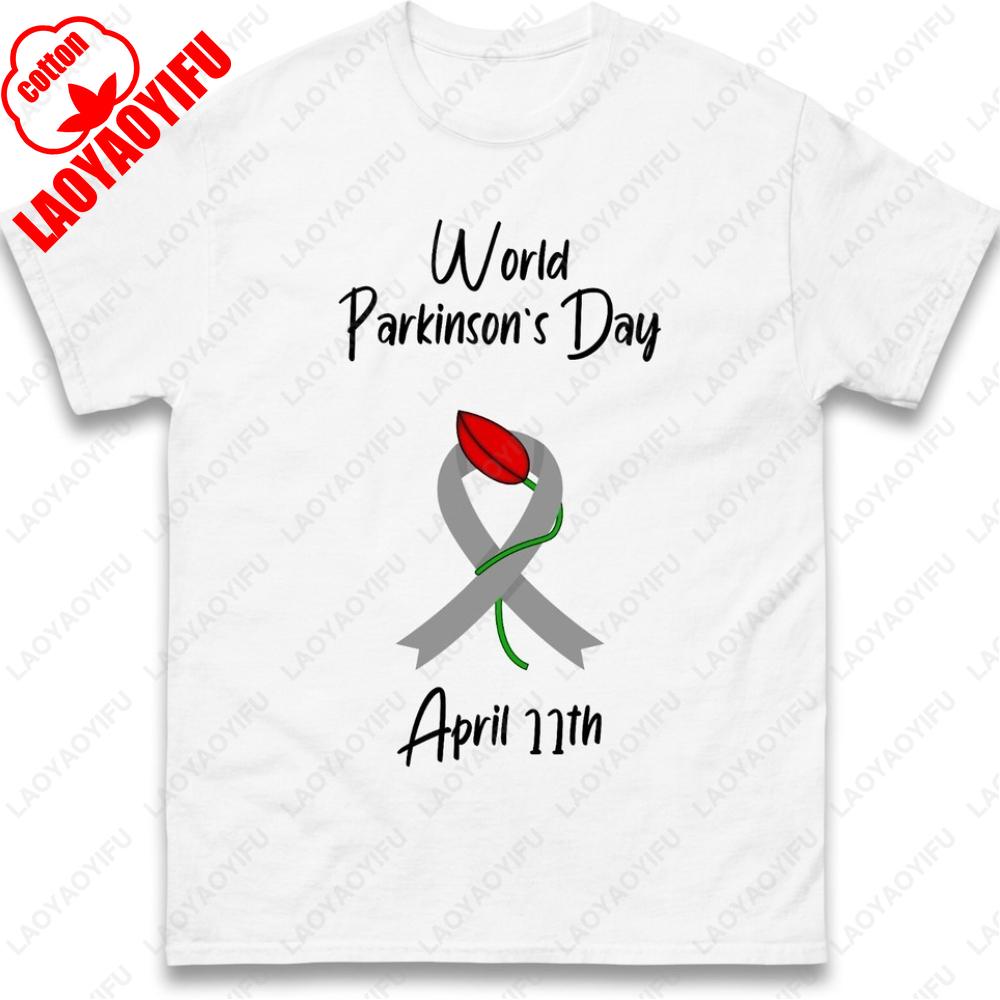 World Parkinsons Day T Shirt Disease Awareness Day T Shirt Hope and Support Summer Unisex Adult Simple Style Men Clothing