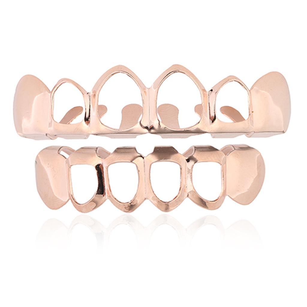 Cross-Border Trend: Gold Plated Hollow Six-Tooth Flat Fake Teeth for Halloween Costume & Hip Hop Grillz