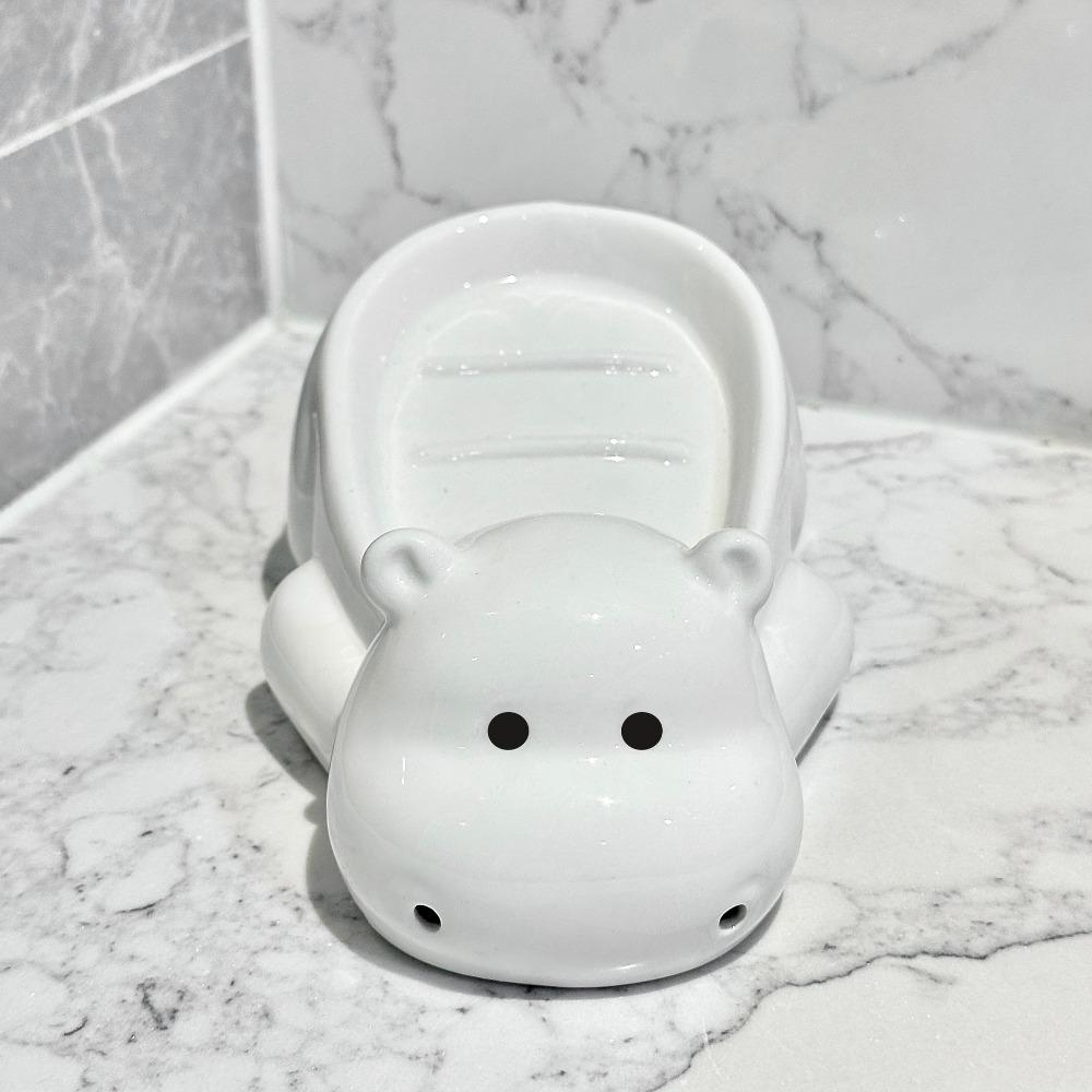 

Cute Drain Soap Shelf Creative Ceramic Soap Dish Portable Hippo Soap Box Toilet Style 1