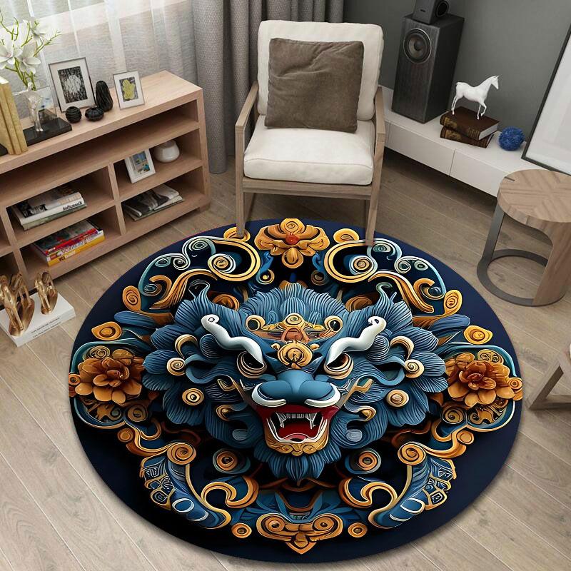 Serene Round Rainbow Multicolor Floor Rug, Non-Slip Floor Mat for Kitchen