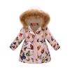 Autumn and Winter Children's Cotton Jacket Boys and Girls Fashion Printing Cartoon Big Boy Long Section Hair Collar Hooded Cotton Coat Jacket