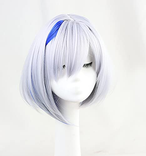 Amane Kanata Cosplay Wig with Net, Silver Blue, Heat-Resistant, Perfect for Halloween Costumes