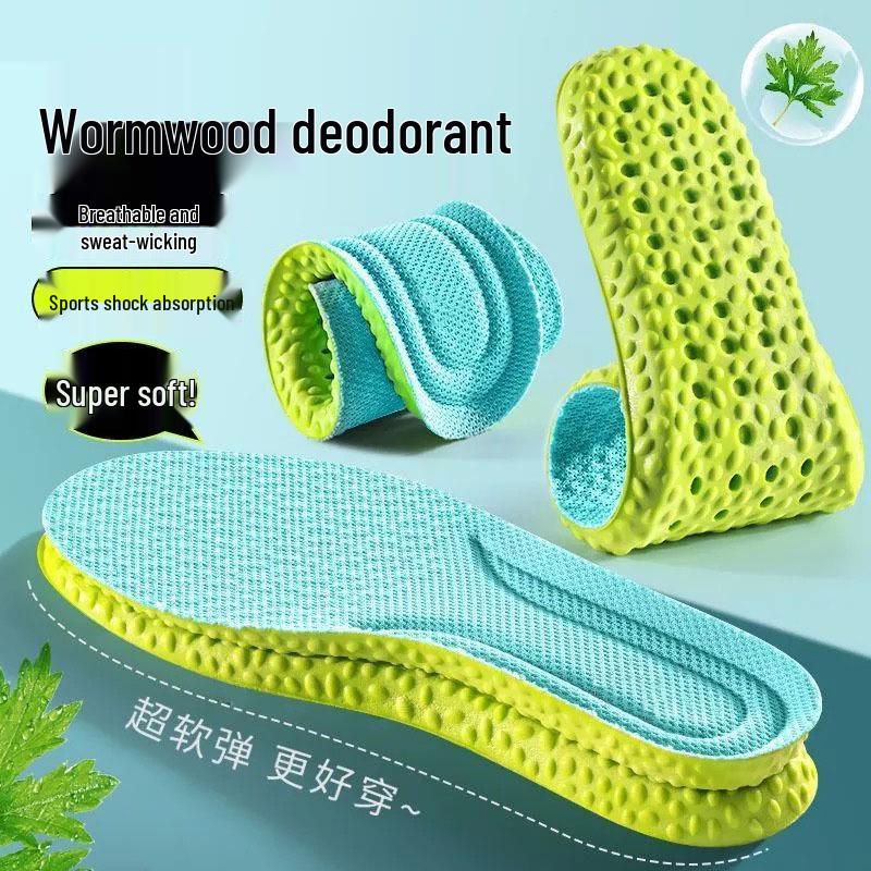 Unisex Mugwort Deodorant Sport Insoles - Shock Absorbing, Sweat-Absorbent, Breathable, Soft, Thickened, and Comfortable for Long-Lasting Use